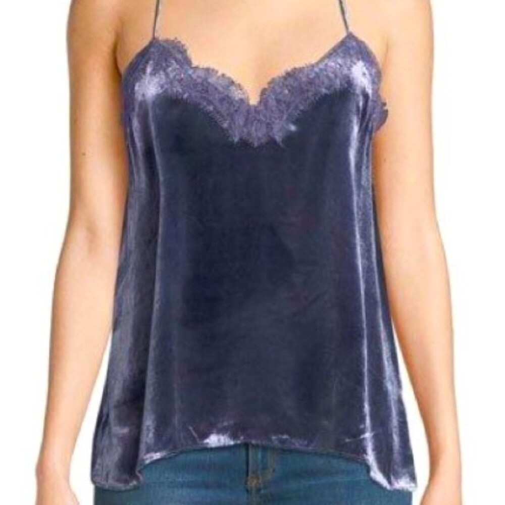 The Racer Liquid Velvet Cami with Lace Trim